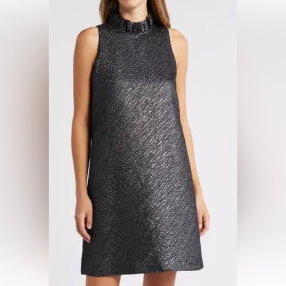 Anne Klein Textured Metallic Black Mini Shift Dress Size 10